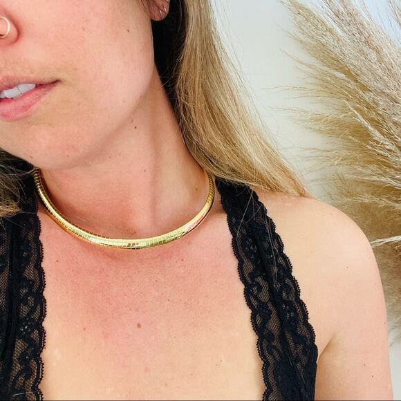 NEW NORDSTROM REVOLVE Gold Choker Omega Chain Link 5mm Necklace Jewelry Retro - Picture 1 of 9
